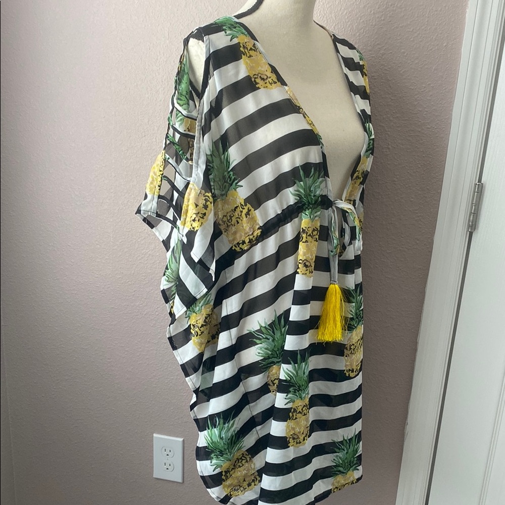 Striped Pineapple Print Swim Coverup - Picture 6 of 8